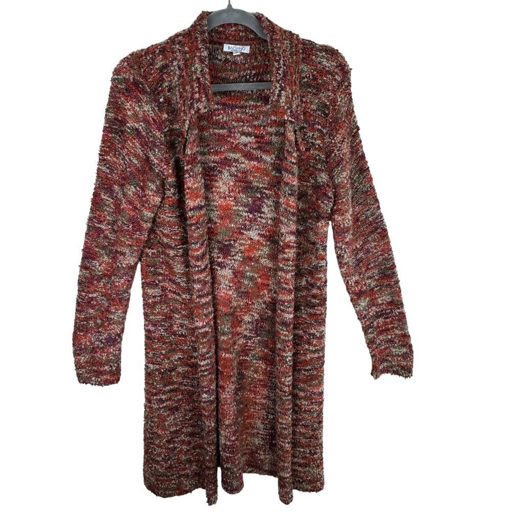 Baciano Colorful Long Sleeve Long Stretchy Fuzzy Lightweight Open Cardigan‎ Sz S